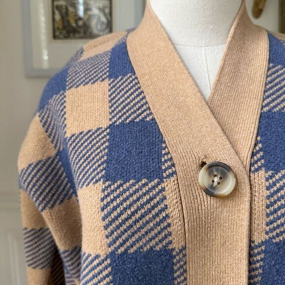 NWOT Madewell Bayberry Cardigan Sweater in Buffalo Check Beige Blue $110 XS - Picture 3 of 10